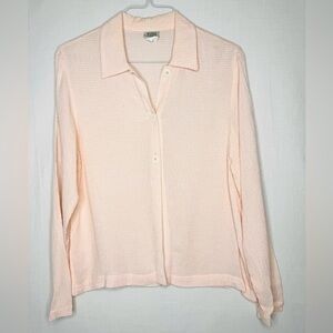 Eileen Fisher Light Pink Button Down Collar Shirt Textured Weave Hamptons Beach